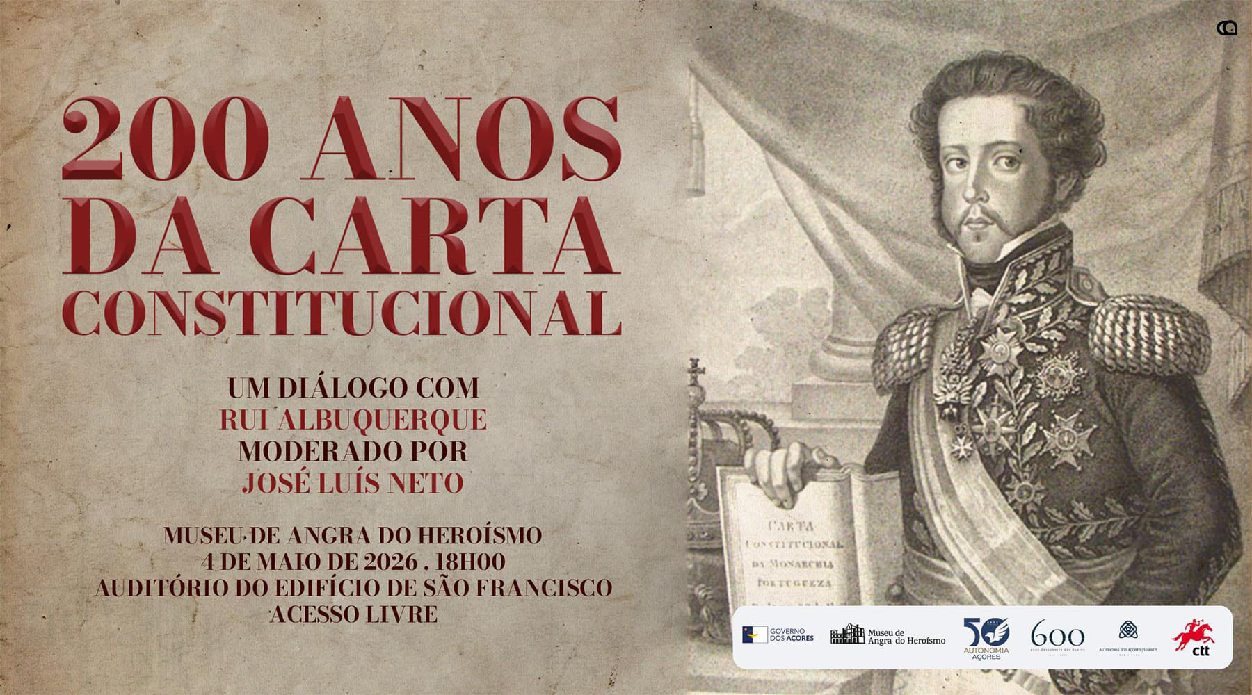 Governo dos Açores promove conferência sobre os 200 anos da Carta Constitucional no Museu de Angra do Heroísmo
